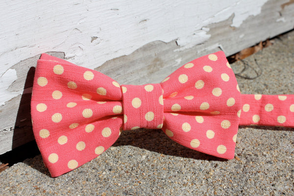Bright Pink & Yellow Polka Dot Bow Tie